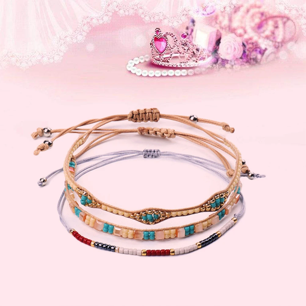

3pcs /Set Woven Bracelets Set Bohemia Charm Handmade Braid Festival Gift For Women Durable Jewelry Anniversary Wedding