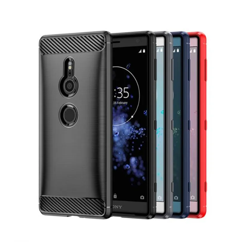 Luxury Brushed Carbon Fiber Phone Case For Sony Xperia XZ2 H8216 H8266 H8276 H8296 Magnetic Ring Holder Cover Case