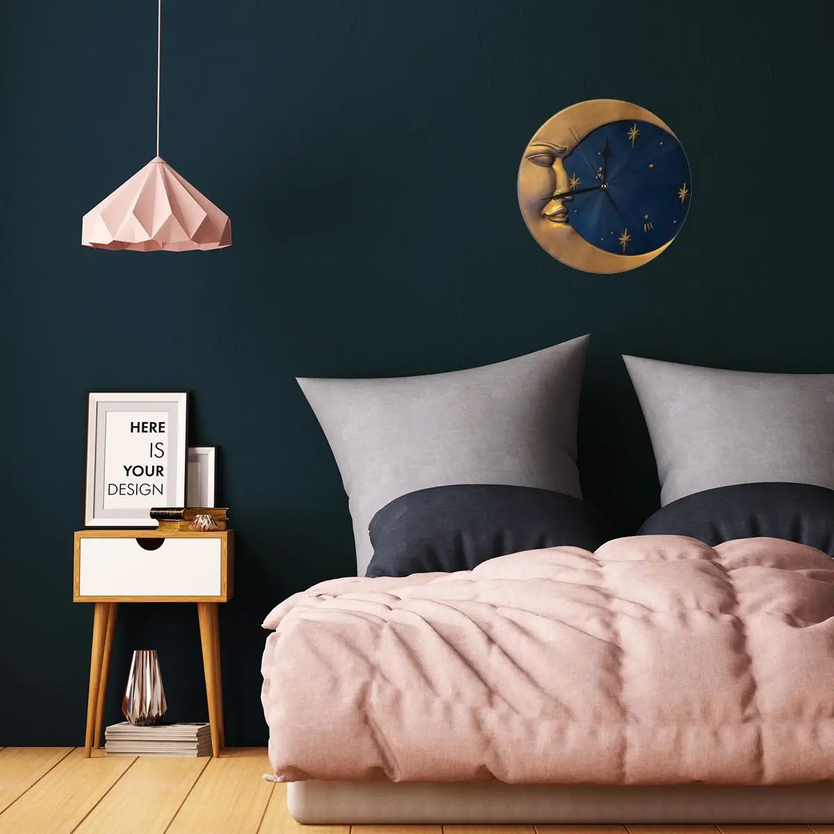 Celestial 90s Moon Wall Clock Room Decoration Clock Must-have Ornament Round