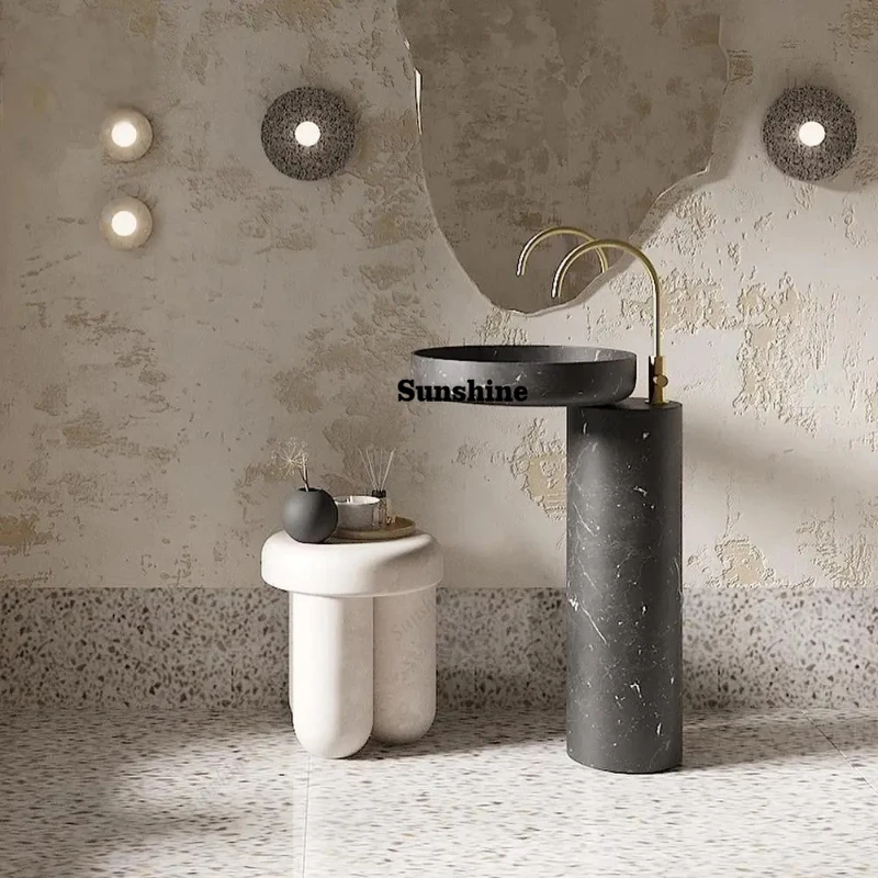 

Handcarved Vintage Marble Pedestal Sink: Antique Freestanding Basin for Luxury Villa Balconies & Boutique Resorts -Weatherproof