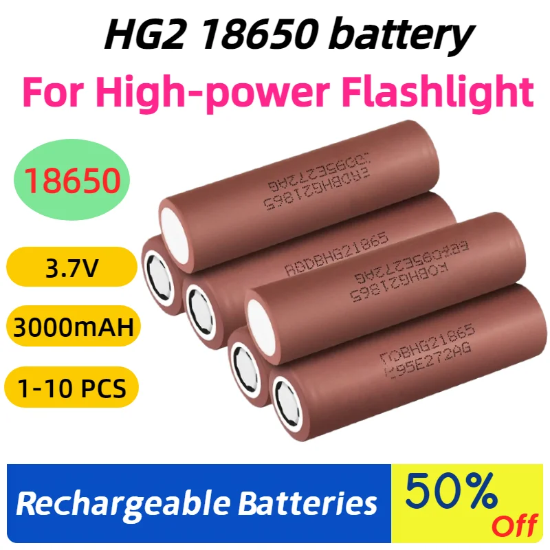

3.7V 3000mAh HG2 18650 Battery 18650HG2 Discharge 20A Hg2 Batteries for High-power Flashlight Mobile Device Backup Power Supply