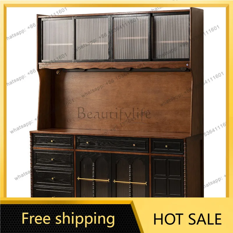 FG French solid wood sideboard integrated wall-mounted storage American-style sintered stone high cabinet