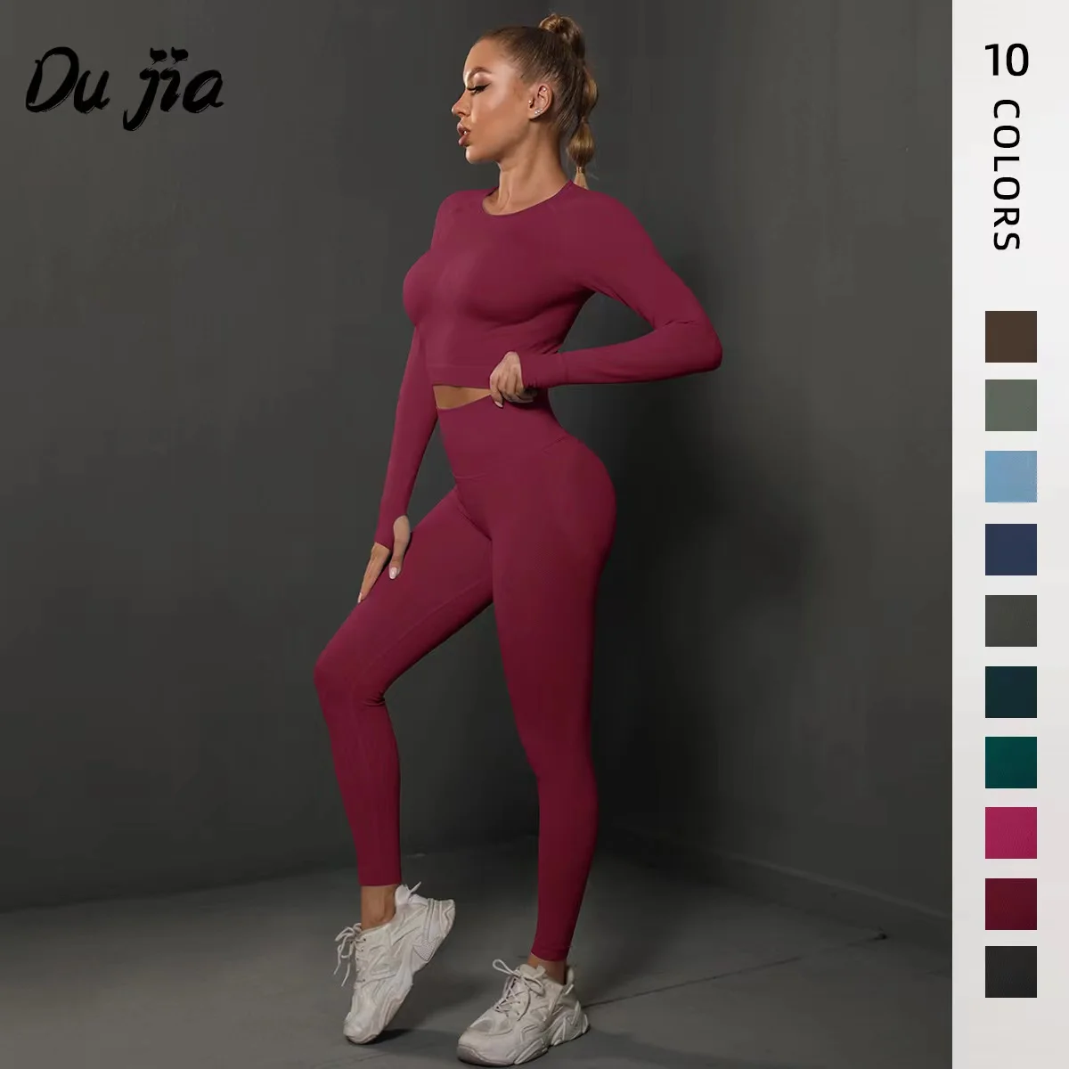 Yoga Set Women's Sportswear Seamless Gym Clothing Fitness Leggings+Cropped Shirts Sport Suit Long Sleeve Tracksuit Active Wear