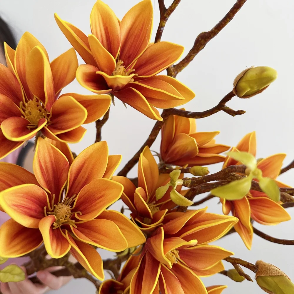 70 cm Magnolien-Kunstblume, Touch-Feeling, künstlicher Farbverlauf, Lotusblütenzweig, Wohnzimmer-Dekoration, Hochzeit – Detail 5