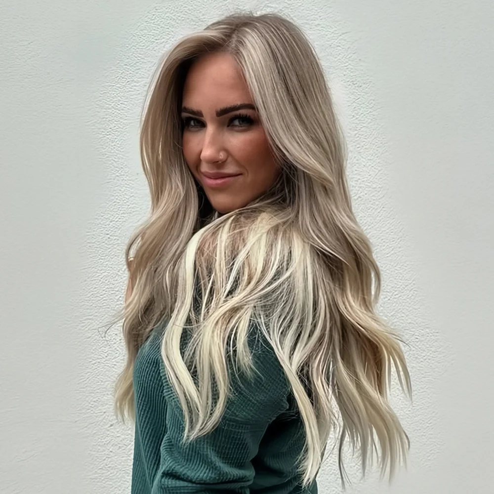 

Парик с эффектом омбре, платиновый блонд, с прозрачным HD-кружевом 13x4, предварительно выщипанный, с эффектом Body Wave, из синтетического волокна