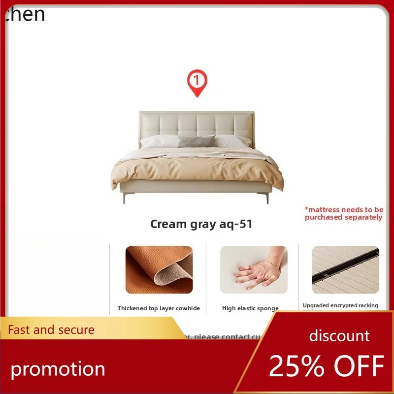 ZML Simple Top Layer Genuine Leather Bed 1.8m Soft Upholstered Bed Frame Modern Wedding Bed Master Bedroom