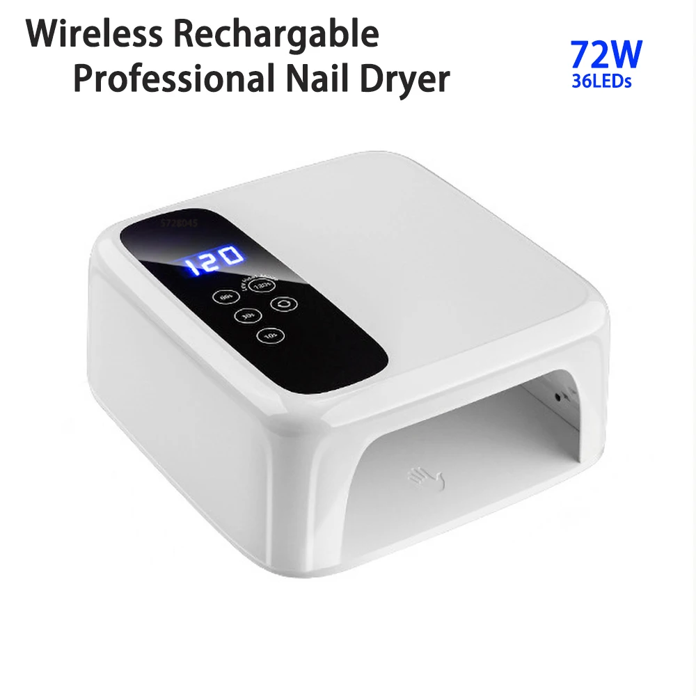 แบบพกพา 72W ไฟ LED ไร้สายแบบชาร์จไฟได้เซ็นเซอร์อินฟราเรด UV LED เล็บเจล Polish Curing Lamp เครื่องเป่าเล็บ 4 ตัวจับเวลา