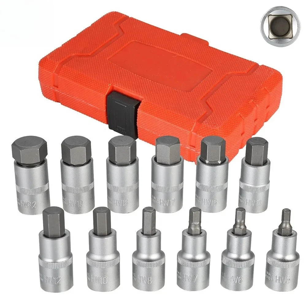 H5 H6 H7 H8 H10 H12 H14 H16 H17 H18 H19 H22 Hand Key Set 12Pcs Square Batch Sleeve 1/2'' Socket Wrench Drive Impact Hex Bit Set
