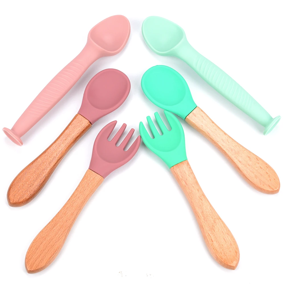 LOFCA Silicone Spoon Feeding Fork Supplies Baby Feeding Fork Spoon Mom Feeding Baby Food Grade BPA Safe Products