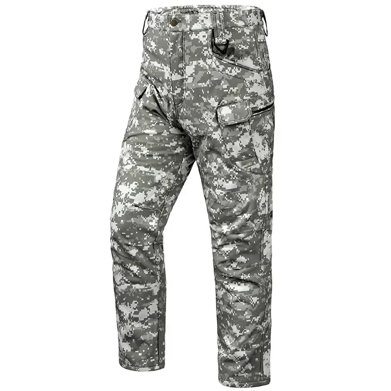 Calças impermeáveis de lã Soft Shell masculinas, calças camufladas táticas, veludo, calças quentes à prova de vento, caminhadas ao ar livre, inverno