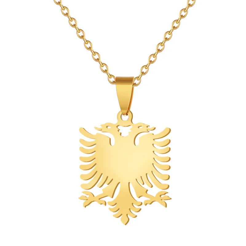 European and American Stainless Steel Albanian Eagle Map Pendant Necklace