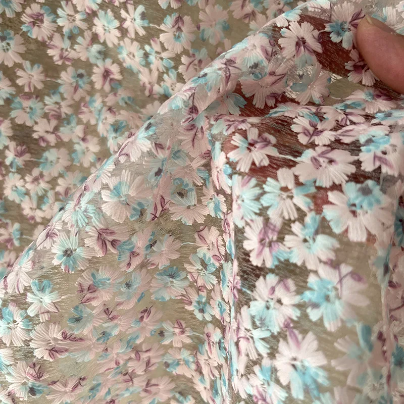 

High quality colorful daisy embroidery lace mesh fabric flower embroidery tulle fabric for wedding dress dress clothing fabric