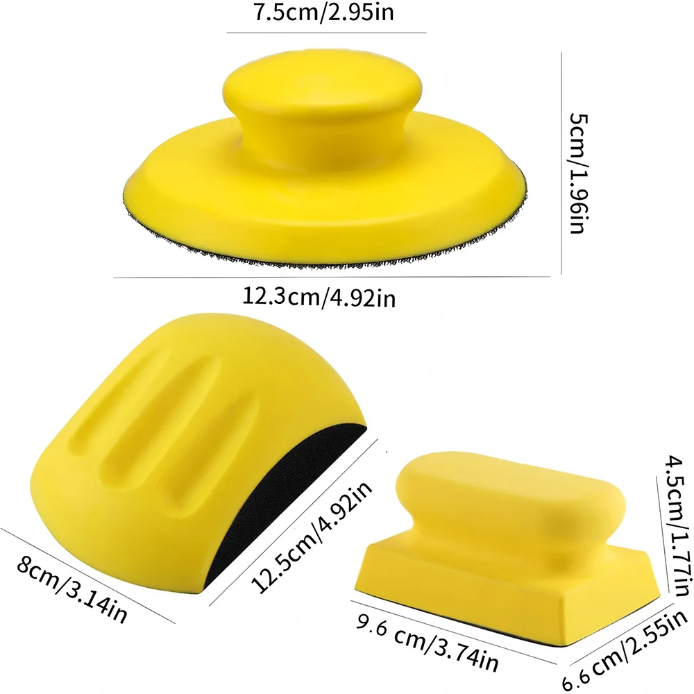 Mixed Hook and Loop Sanding Block Kit 3Pcs Assorted Shapes for Sanding Polishing in Auto Body Woodworking Auto Paint and Craft