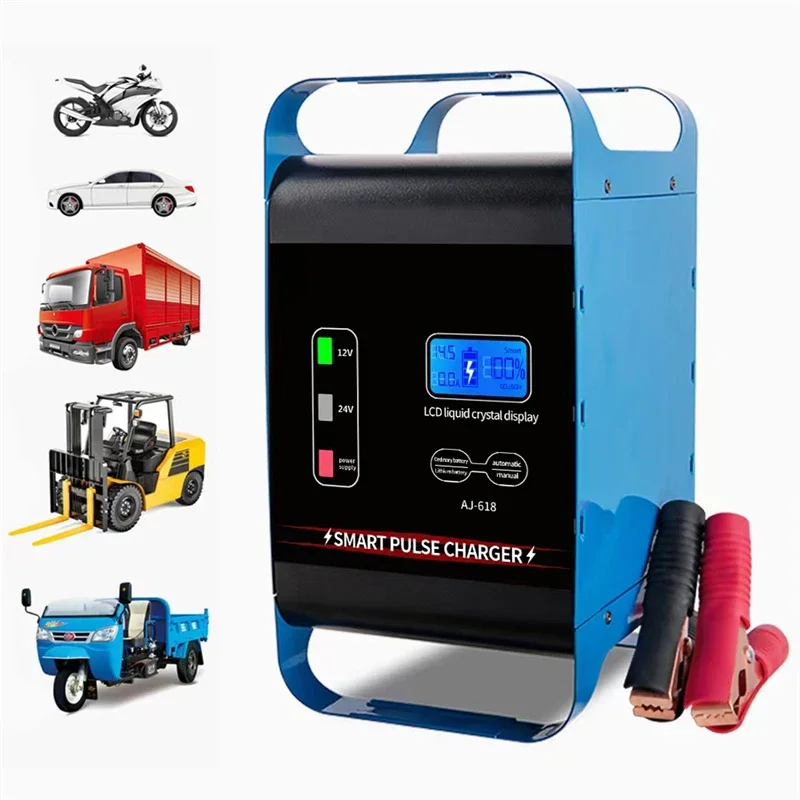 Quick Charge 600W 400W SUV Truck Car Battery Charger Universal 12V 24V Large Car Battery Charger 50A/30A Charging for Batteies