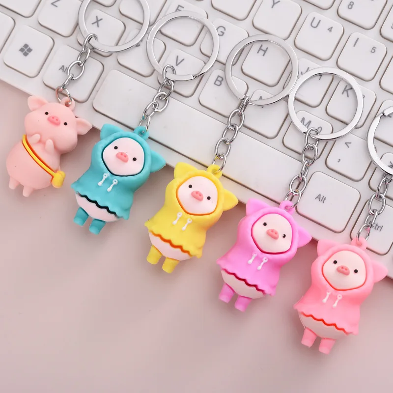 New cute raincoat piggy keychain bag car pendant