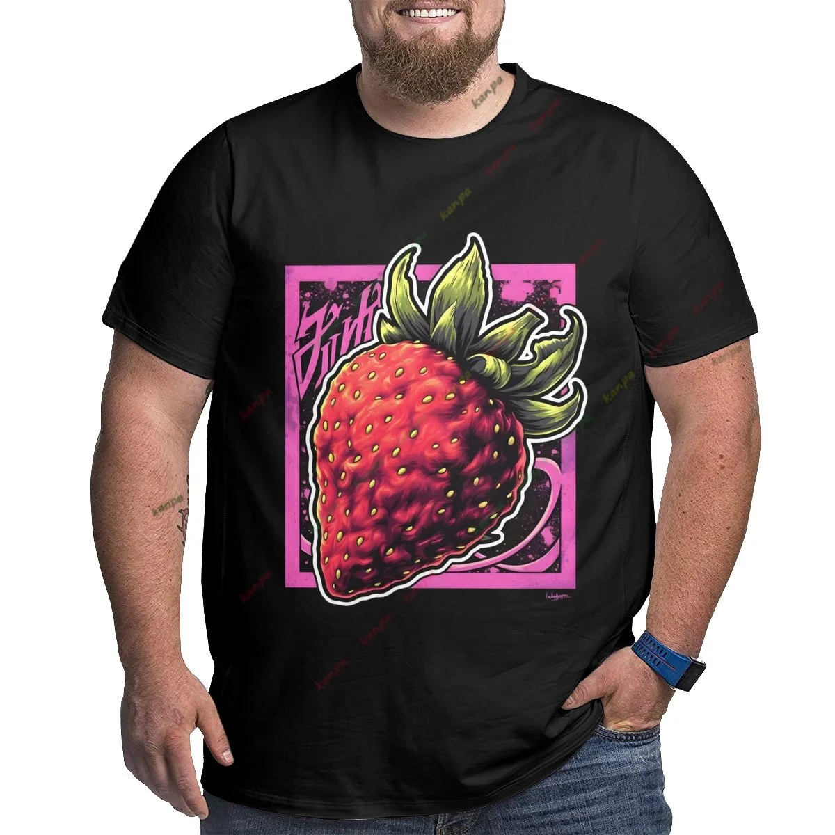 Graphics t shirt Strawberries Print Short Sleeved Round Neck  Tshirt Men Clothing New in Top Mens T-Shirt Camisetas 6xl Black