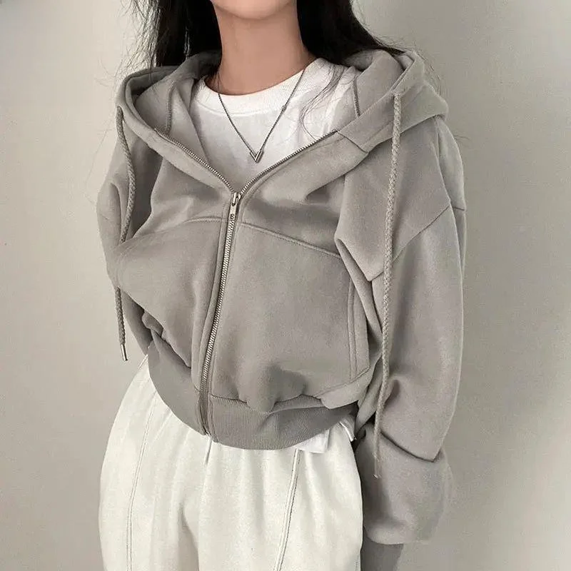 韓国スタイルの女性のフード付きスウェットシャツロング秋冬スポーツウェアヨガフィットネスファン用品ウッドコットン 00% ショートコート