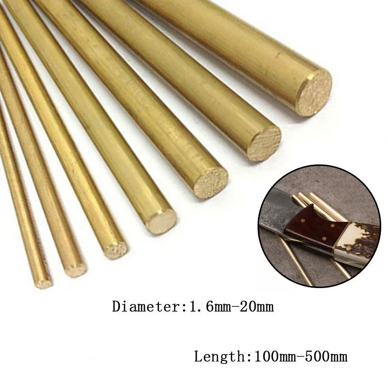 Diameter 1.6-20mm Length 100-500mm Hardware Brass Round Bar Rod For DIY Knife Handle Circular Wire Tube Modelmaking Brass Rod