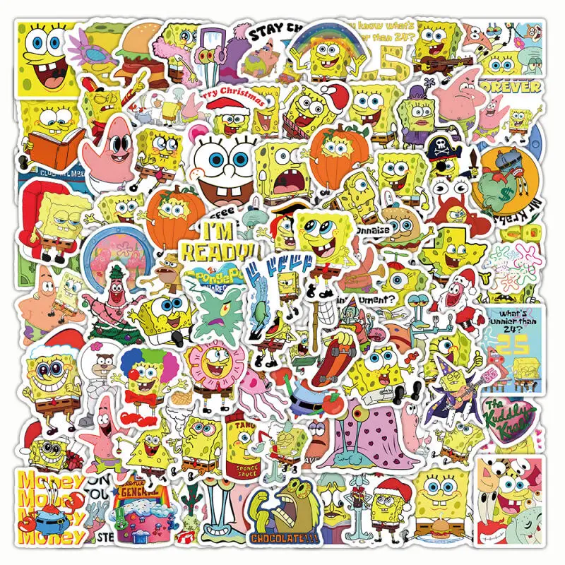 100 Non Repeating Spongebob Squarepants Anime Cartoon Stickers Hand Account Materials Student Reward Stickers Sealing Stickers