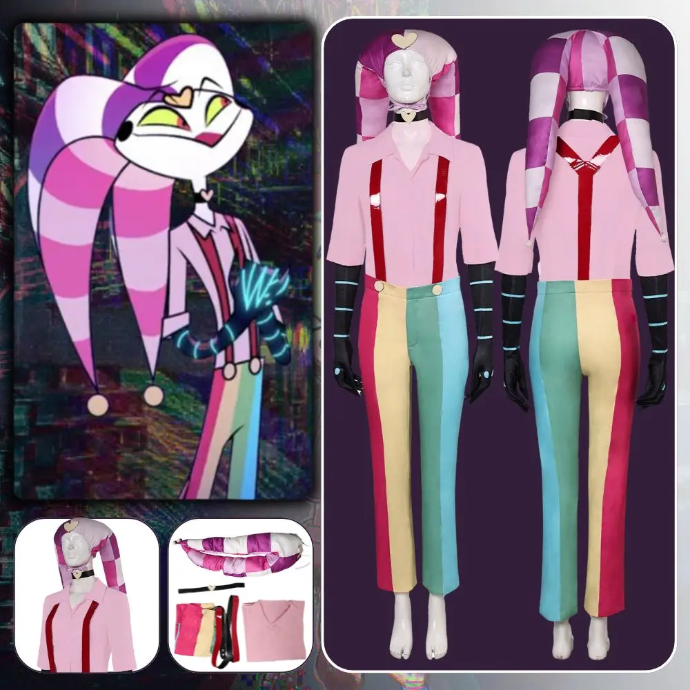 Fizzarolli Helluva Cosplay Cartoon para Mulher, Fantasia Disfarce Chefe, Camisa Calças e Chapéu, Fato Carnaval Halloween, Adulto