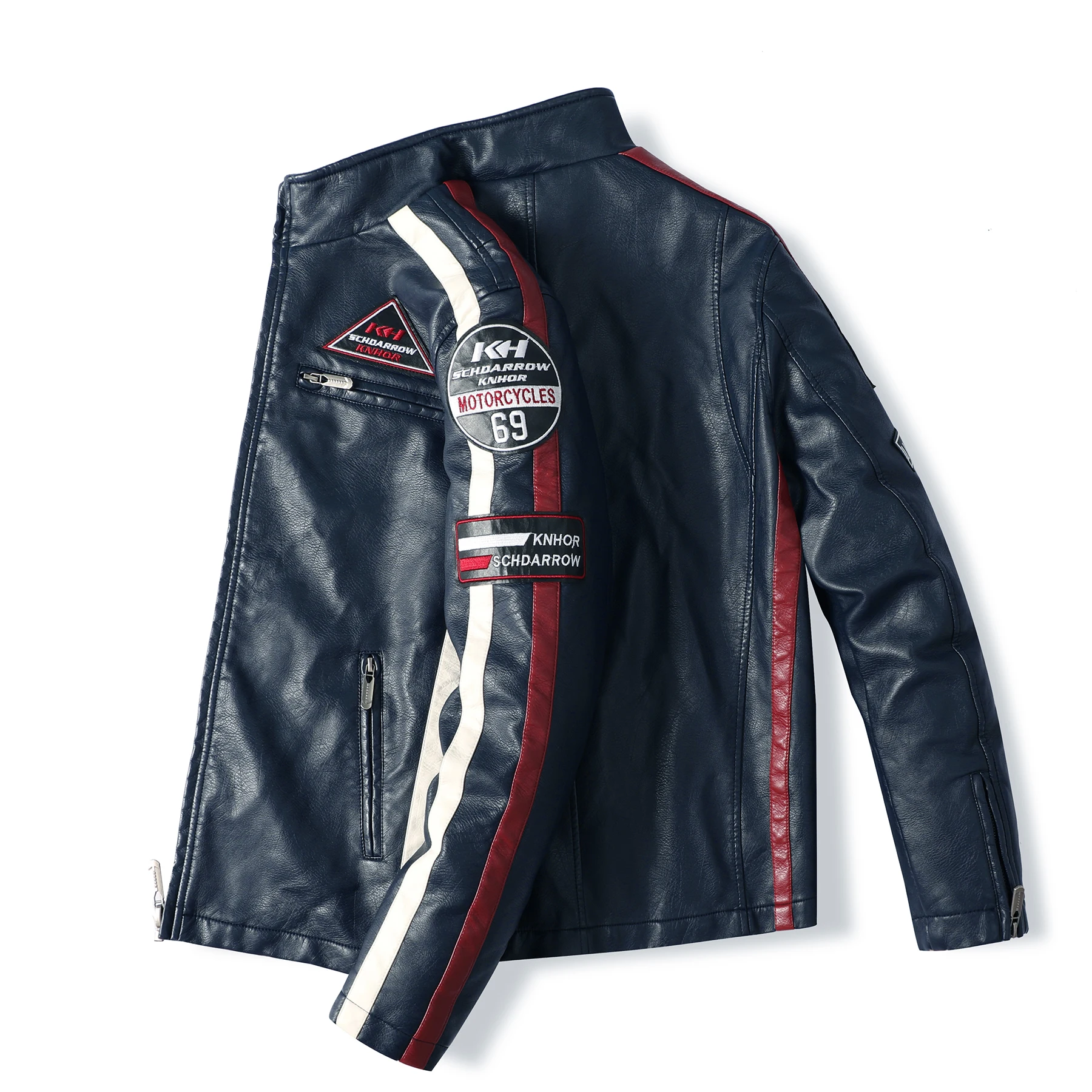 Heren motorracepak PU-leer label kleur jas