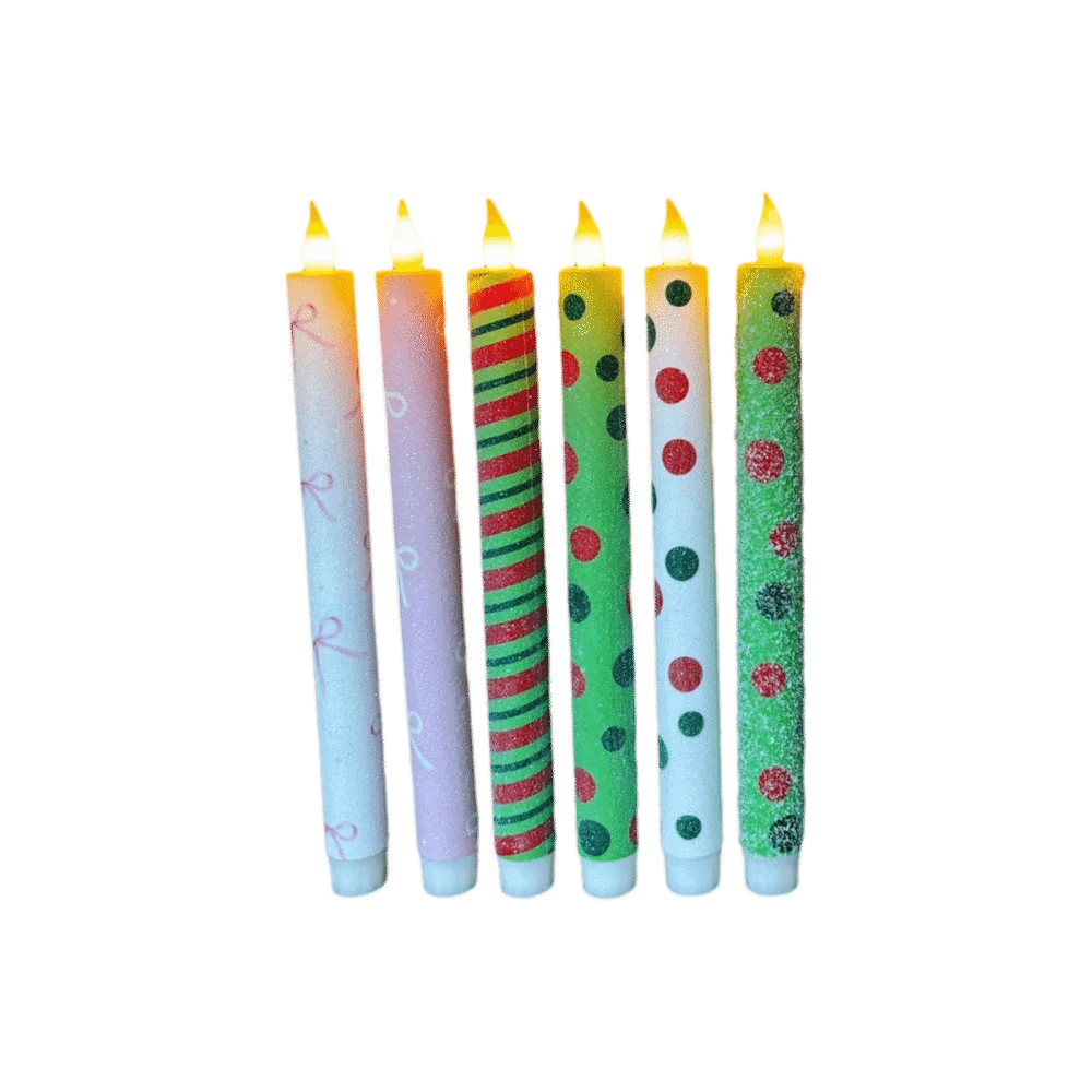 6pcs Macaron Glitter Electronic Candles Macaron Color Simulation Flame LED Candles Christmas Remote Control Long Pole Candles