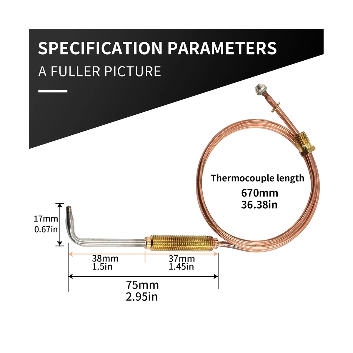 Pièce de chauffage thermocouple pour cuisinière à gaz, remplacement de cheminée universel, contrôleur de température numérique, coude 2023, 670mm, 2 pièces