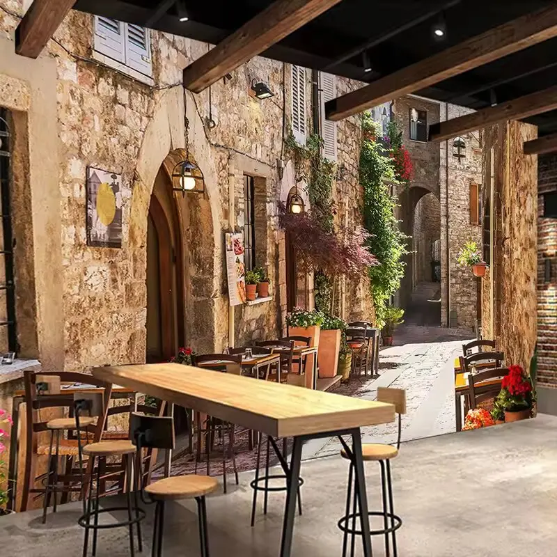 Custom 3D Photo Wallpaper Mediterranean Town Street View Retro Bar KTV Cafe Living Room Interior Decoration Wall Mural De Parede