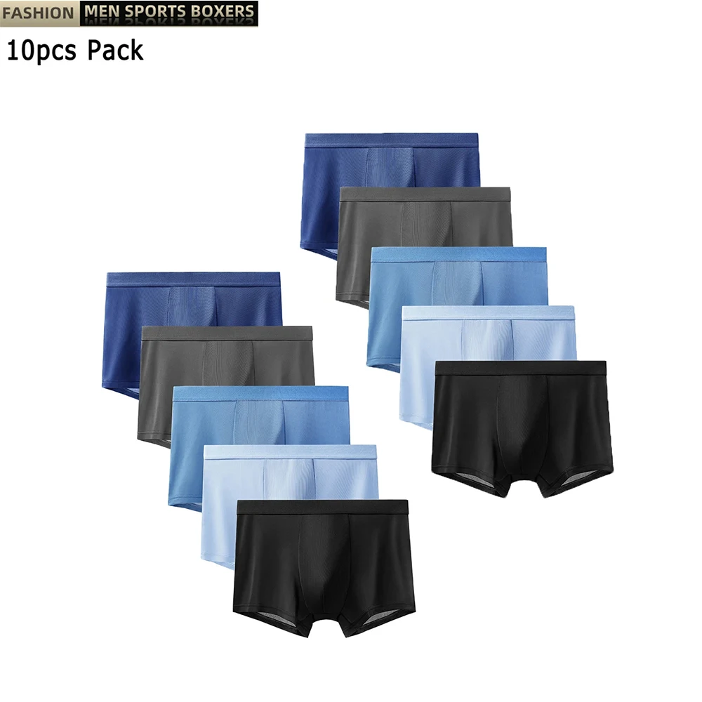 10pcs Boxer Shorts Men\'s Ice Silk Underwear Cool Underpants Breathable Sexy Thin Panties U Convex Lingerie Wholesale Lots XS-XL