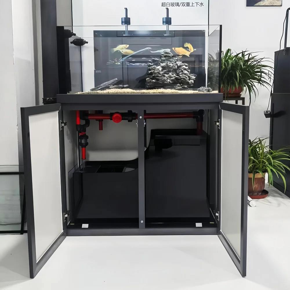 Elegant Small Detail Large Fish Tank Floor Standing Room Partition Smart Control LED Lighting Aquarium