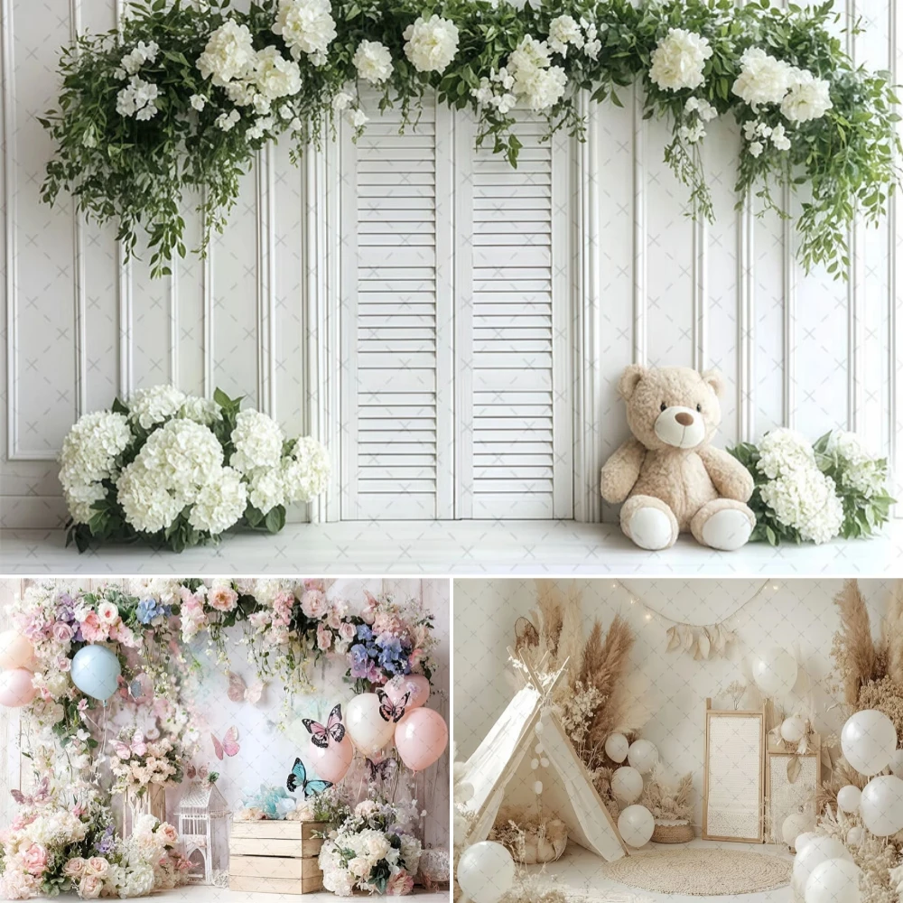 

Spring Floral Photography Background Boho Arch Door Floral Butterfly Adult Kids Birthday Wedding Decor Backdrop Photo Studio