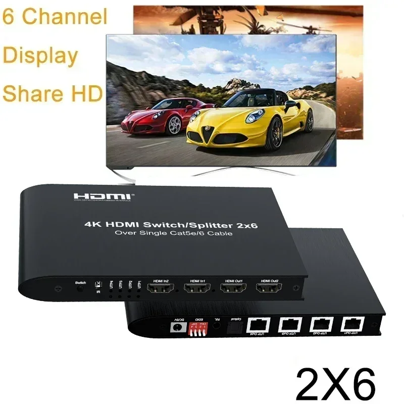 

4K 30hz HDMI Extender 2x6 HDMI Switch Splitter 2 In 2 Out with 4 RJ45 CAT5E Cat6 Network Cable Port Vs HDMI 4k 60hz 60m Receiver