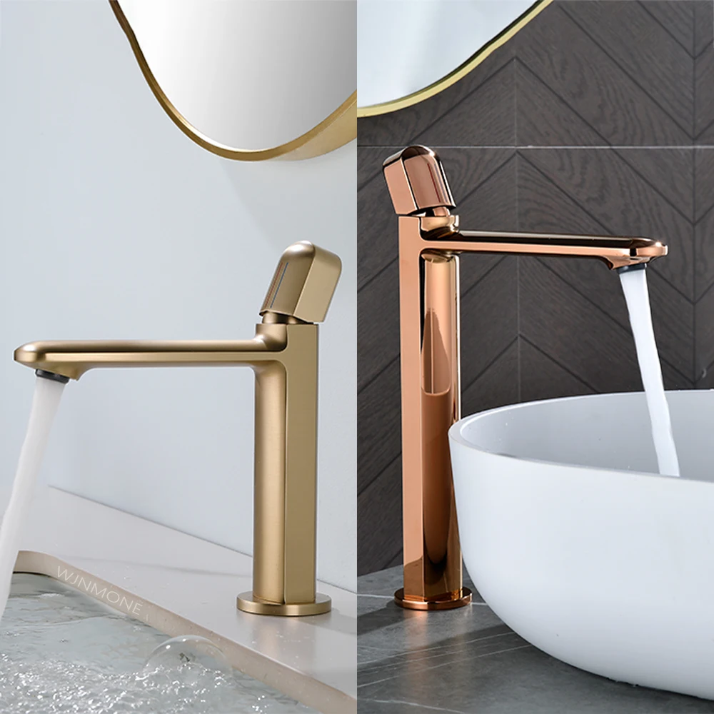 Luxury Modern Bathroom Faucet Deck Mounted Solid Brass Mixer Sink Basin Taps Hot Cold Water Faucet Single Hole Washbasin Faucets