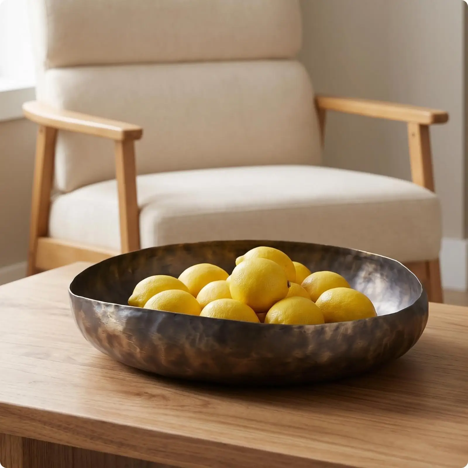 Aluminum Bowl with Textured Finish Organic Sculptural Bowl Wide for Coffee Table