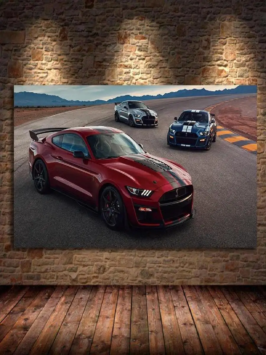 Modern Wall Art Oil Canvas Paintings  Red Supercar Ford Mustang Shelby GT Picture for Living Room Decor  Posters and Prints