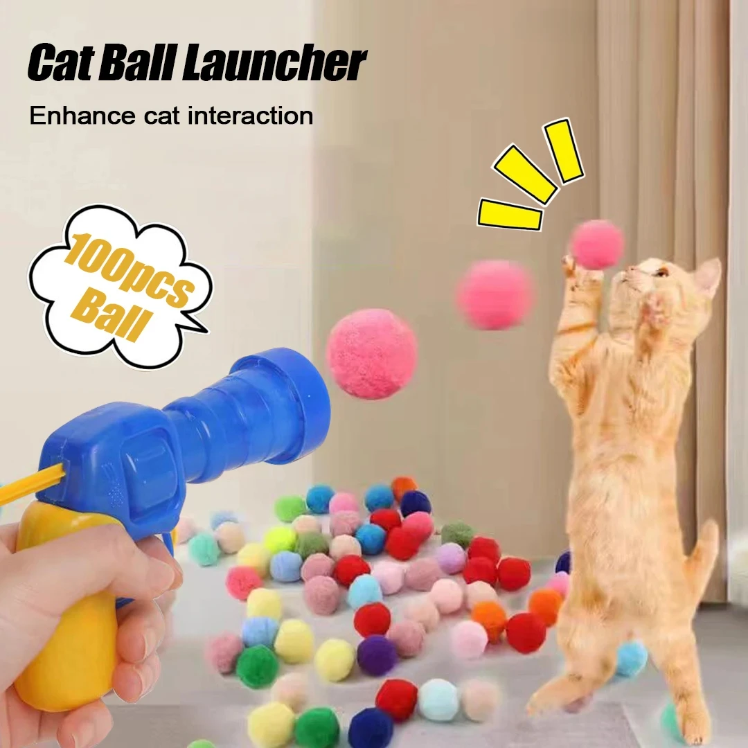 Interactive Cat Toys Creative Mini Shooting Gun Game Stretch Plush Ball Toy Pet Kitten Launch Training Toys Dog Supplies Home