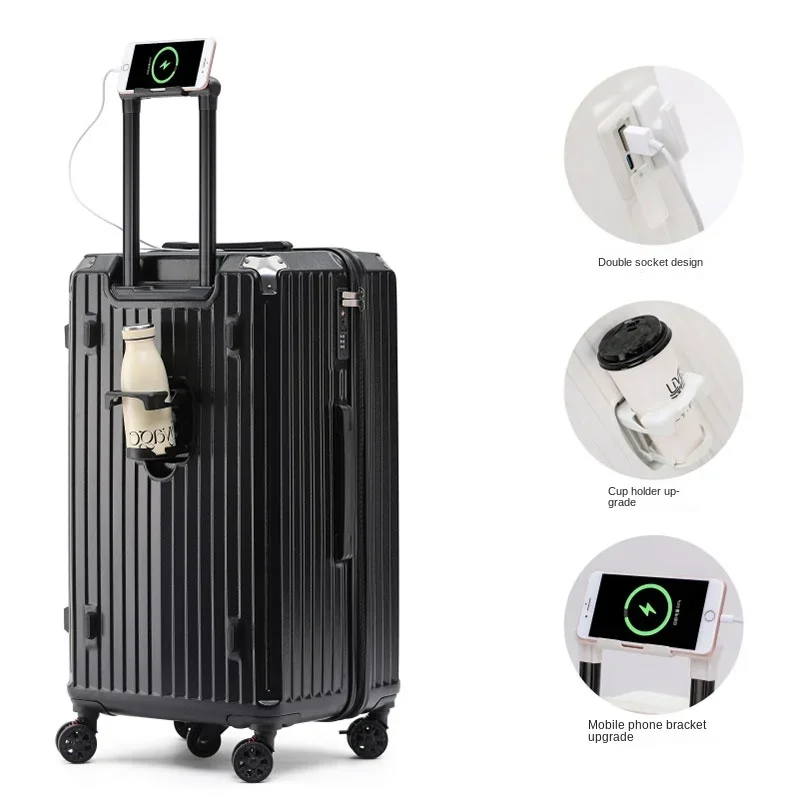 

Super Large Capacity Suitcase 24" 30" 36 inch Rolling Luggage Trolley Case USB Charging Cup Holder Travel Bag Password Suitcases