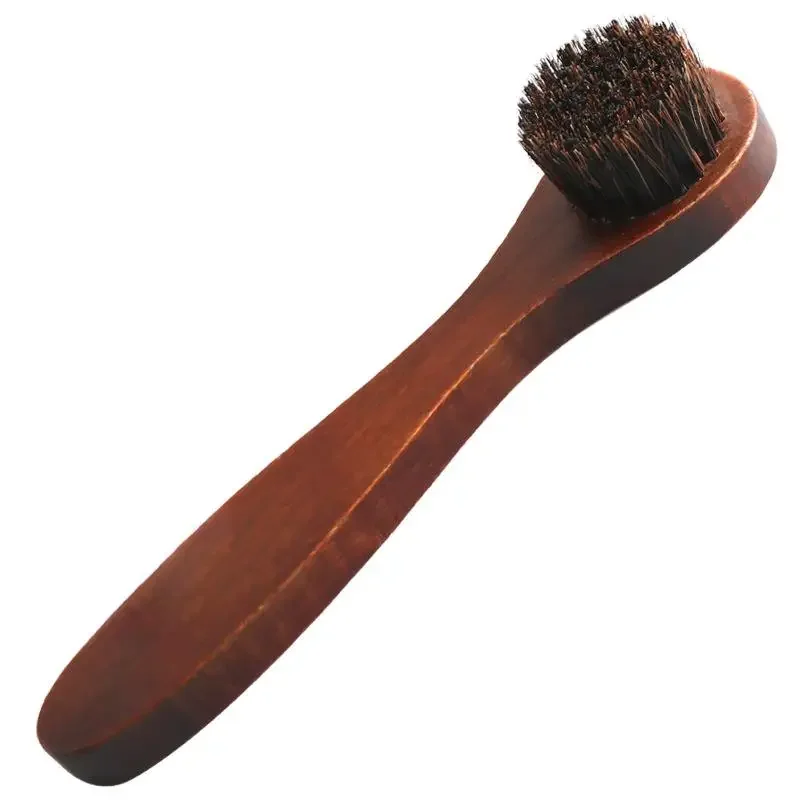 Long Handle Horse Hair Shoe Brush Soft Leather Cleaning Brush Round Head Shoe Cleaner Household Tool