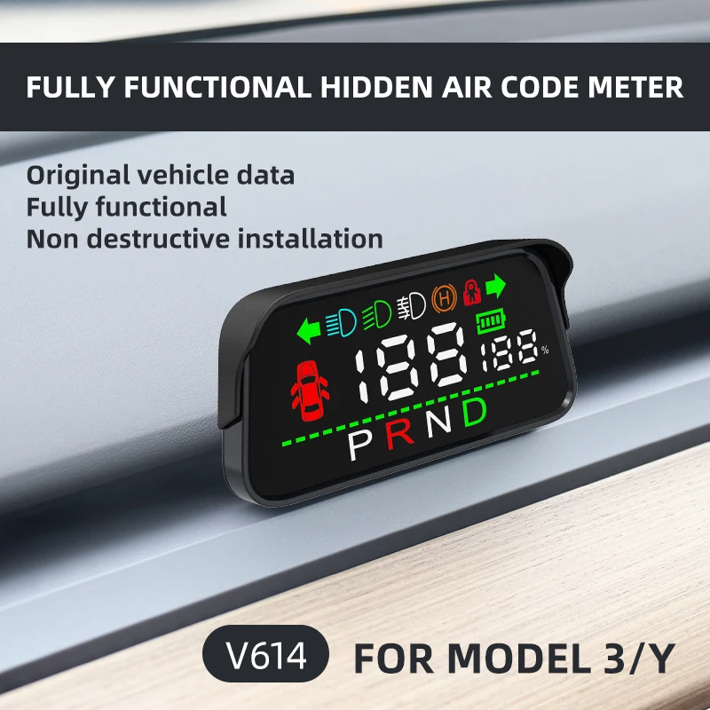 Bluetooth Smart HUD Head Up Display For Tesla Model 3 Model Y HD GPS Speedometer Hidden Air Code Meter Original Car Data Sync