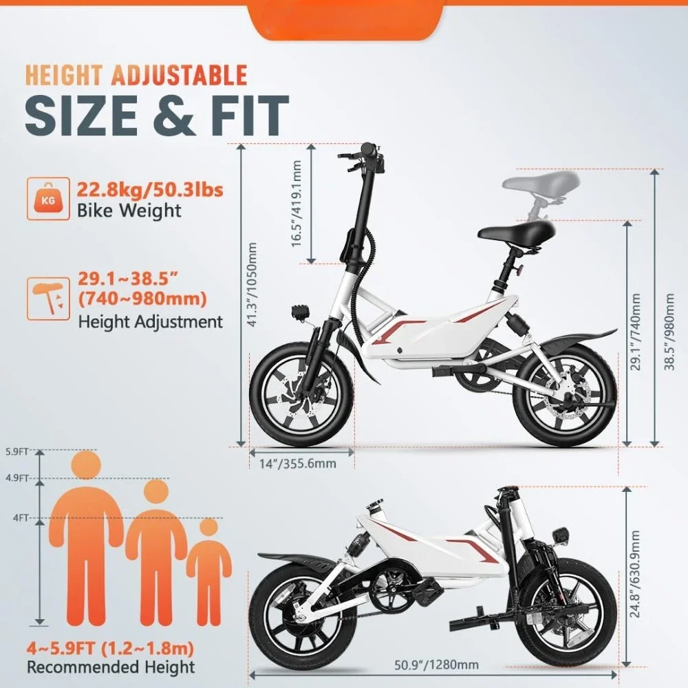 Foldable Electric Bike, 350W Motor, 36V Battery with Cruise Control, GPS Tracker, 14