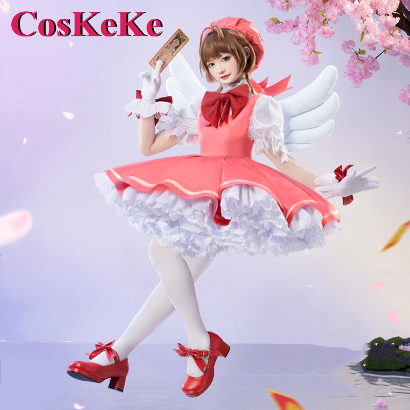 CosKeKe Kinomoto Sakura Cosplay Anime Cardcaptor Sakura Costume Red White Combat Uniform Halloween Carnival Role Play Clothing