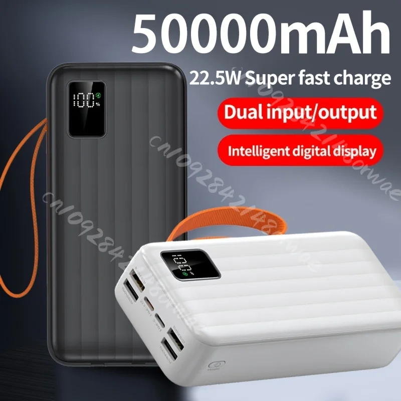 

50000mAh Portable Power Bank with Lanyard LED Display for Apple Android Outdoor Emergency Power Supply Equipment Fast Charging