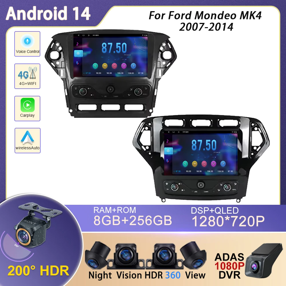 4G For Ford Mondeo MK4 2007-2014 Video Stereo Carplay Android Auto Radio Navigation GPS Multimedia Player IPS WIFI No 2din DVD