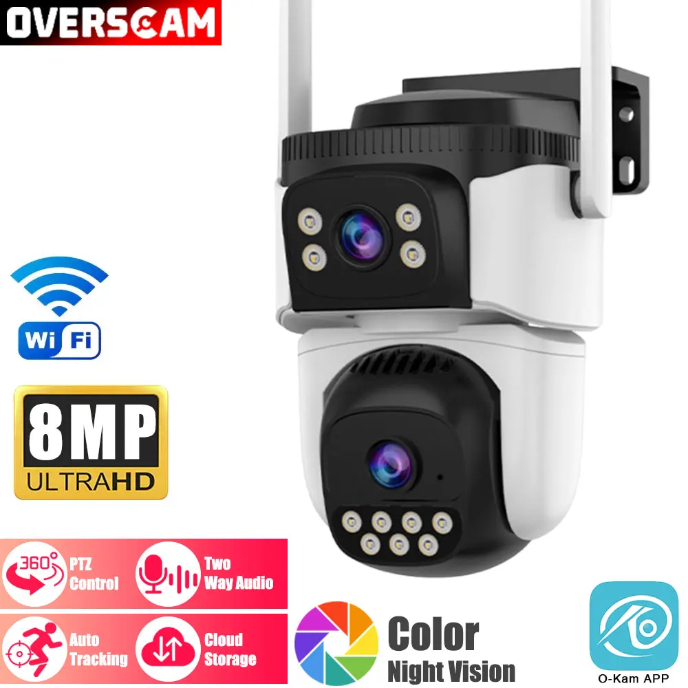 Telecamera dome IP PTZ wireless a doppio obiettivo 4K 8MP Visione notturna a colori Audio bidirezionale Tracciamento automatico Sicurezza domestica CCTV Baby Monitor