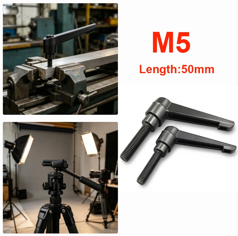 M5 External Male Thread Clamping Lever Handle Screw 50mm Adjustable Locking Knob For CNC Fixture 3D Printer Photography Tripod