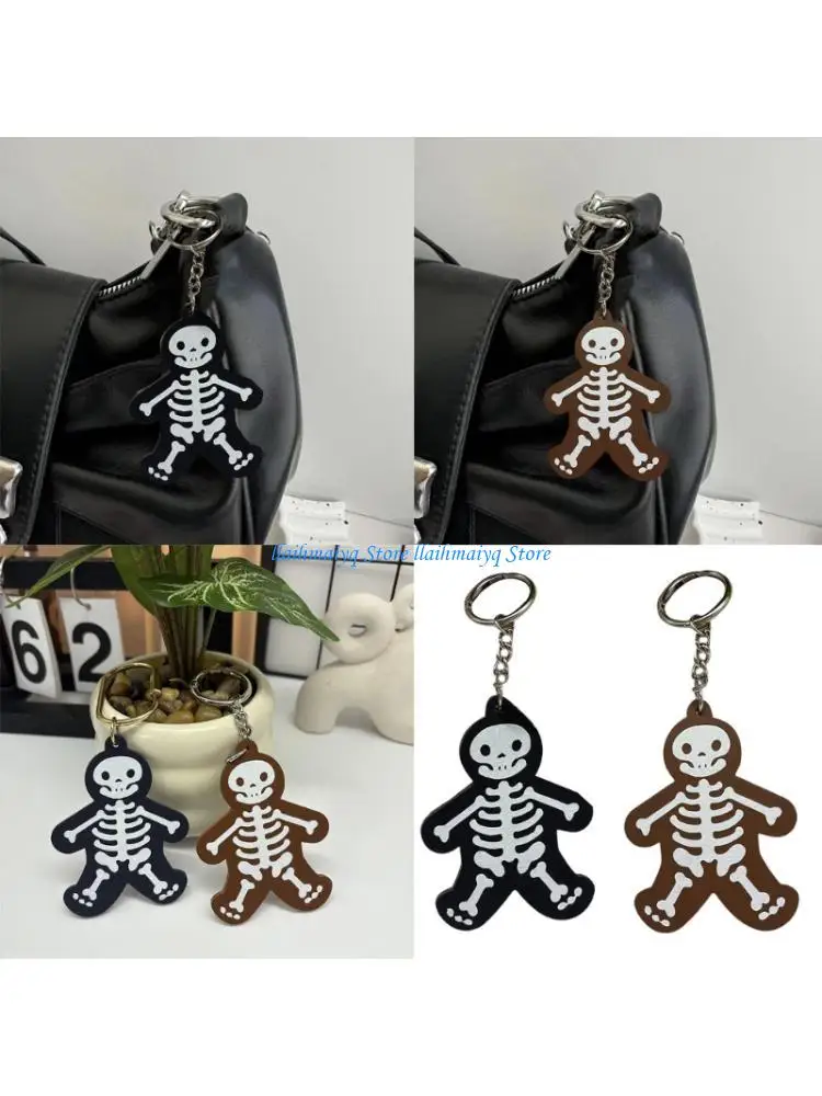 573B Lightweight Skeleton Ring Secure Holder PU leather Halloween Party Keyring