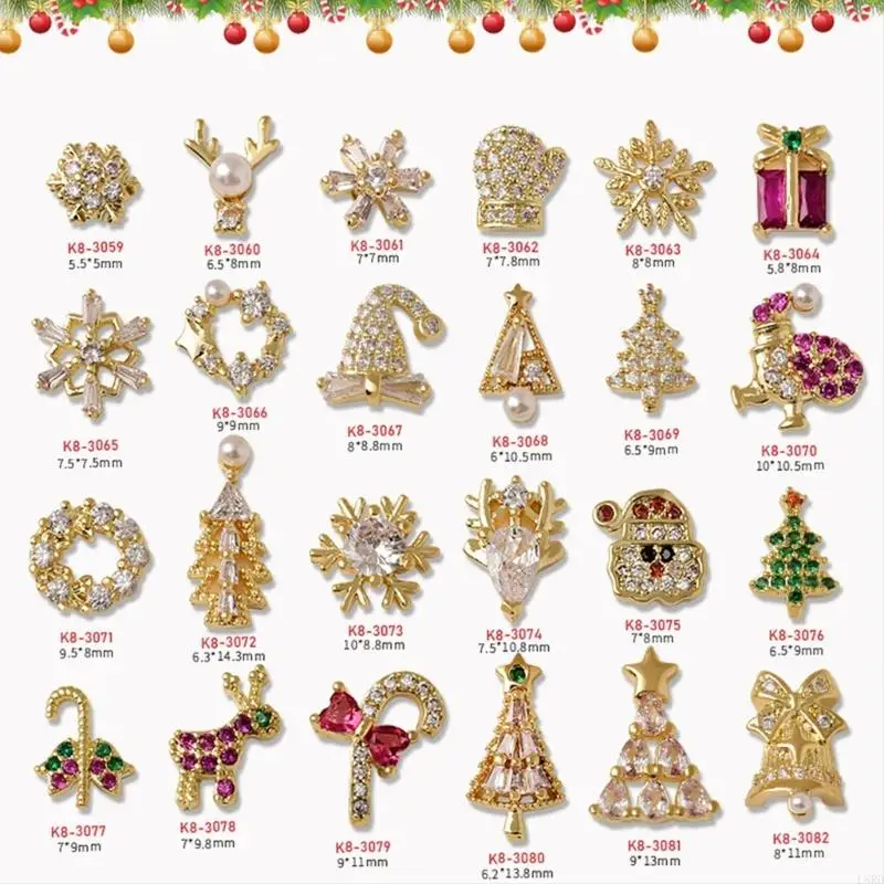 L8RD 3D เล็บ Art Rhinestones คริสต์มาสตกแต่งเล็บเครื่องประดับเล็บสำหรับเล็บ