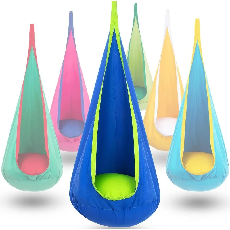 

Kids Pod Swing Seat, Hanging Hammock Chair with Inflatable Pillow, Sensory Swing Chair with Pocket for Outdoor and