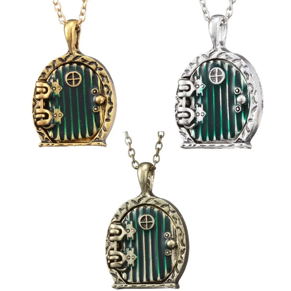 Movie Charm Green Door Locket Open Pendant Necklace For Men Women Vintage Jewelry Gift Lord Same Ring Dwarf House Door Necklaces