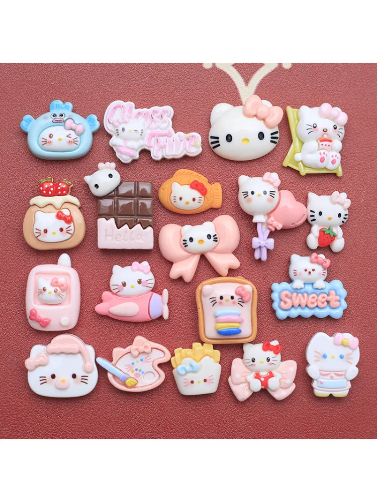 100 pièces Kawaii résine dessin animé Hello Kitty Flatback artisanat bricolage pour Scrapbook coque de téléphone chapeaux boucles d'oreilles porte-clés Cobochon